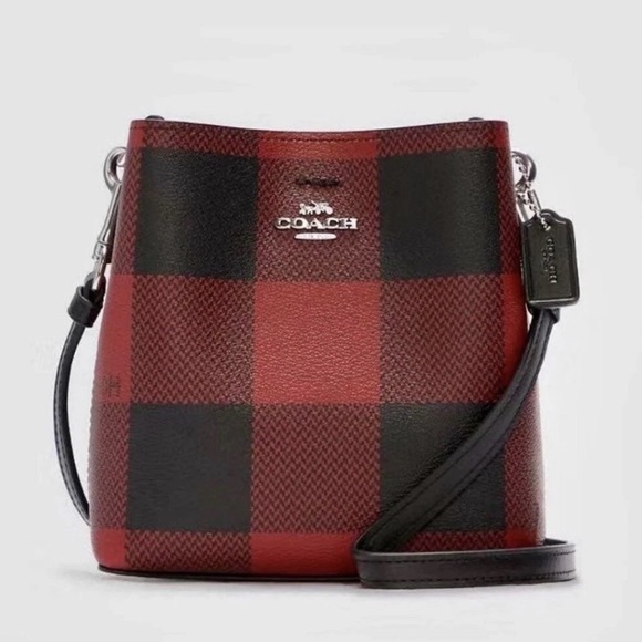 Coach Women's Mini Town Bucket Crossbody Bag - Red/Black With Adjustable Strap